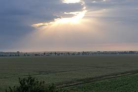 Sonnenuntergang über Agrarlandschaft
