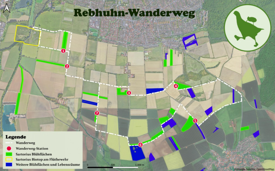 Screenshot der Übersichtskarte des Göttinger Rebhuhn-Wanderwegs