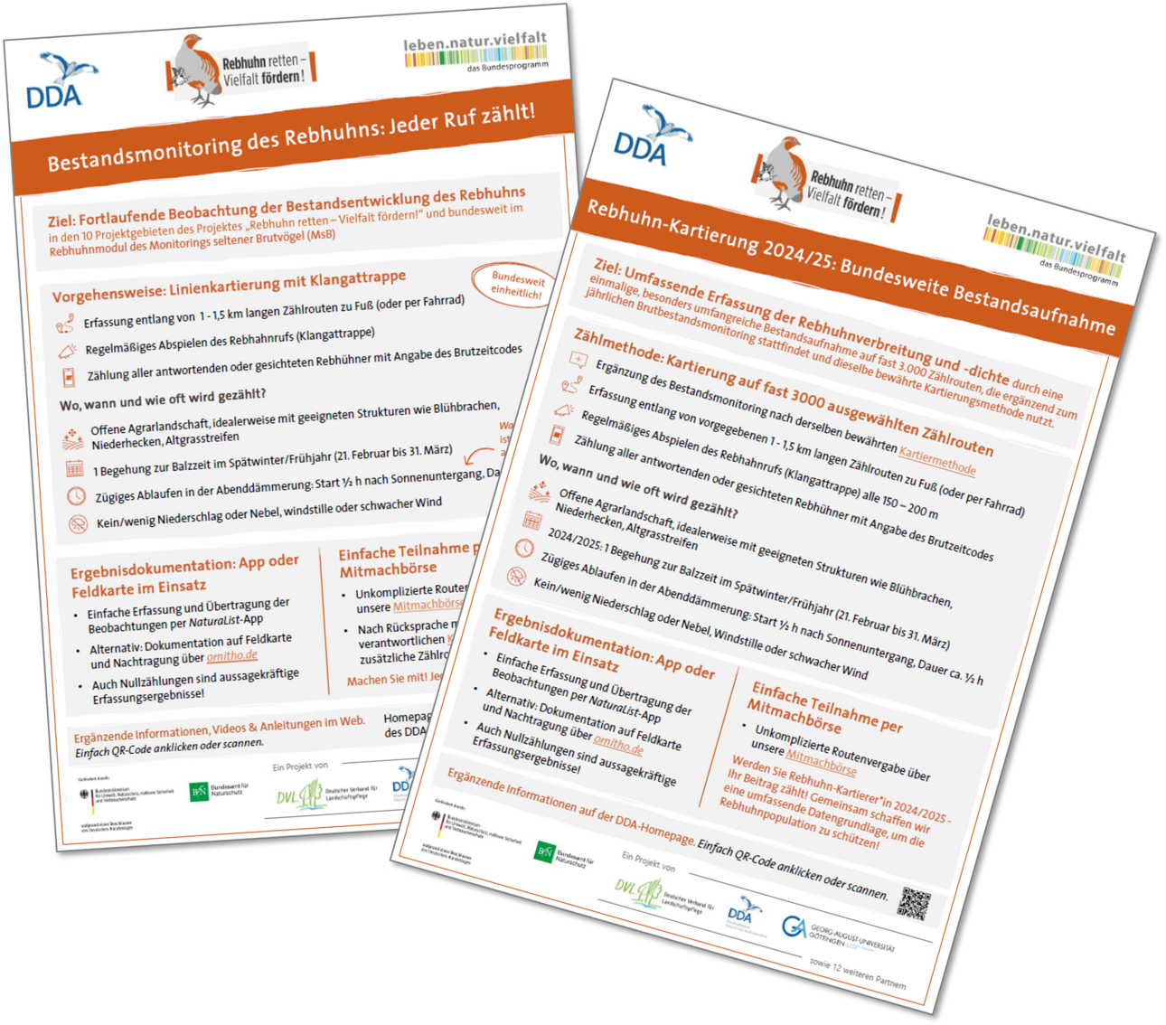 Fact Sheets zum Rebhuhn-Monitoring. Quelle: DDA